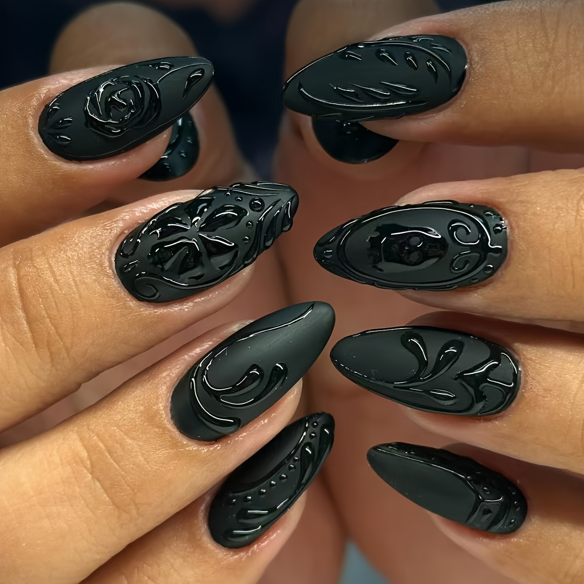 Image of 24pcs Almond-shaped Short Press-on Nails With And Other Pattern Designs, Allowing Free Combination And Pairing For Fake Nails, Suitable For Parties And Daily Wear, Includes Jelly Glue And A Scrub Bar