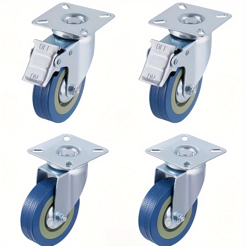Image of 4pcs Heavy-duty Pvc Locking Swivel Casters With 360° Rotation - Quiet Rolling Suitable For Carts, Shelving Units, Equipment & Furniture Wheels - / Use, Smooth Mobility, Locking Brake Wheel (no-mark)