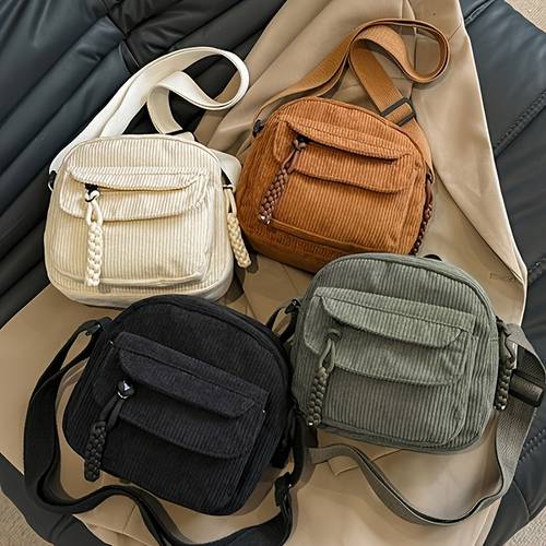 bolso bandolera vintage de estilo japonés para mujer | bolso de casual con cierre de cremallera, color liso, forro de poliéster, lavable a - , , verde, , con cremallera de color aleatorio