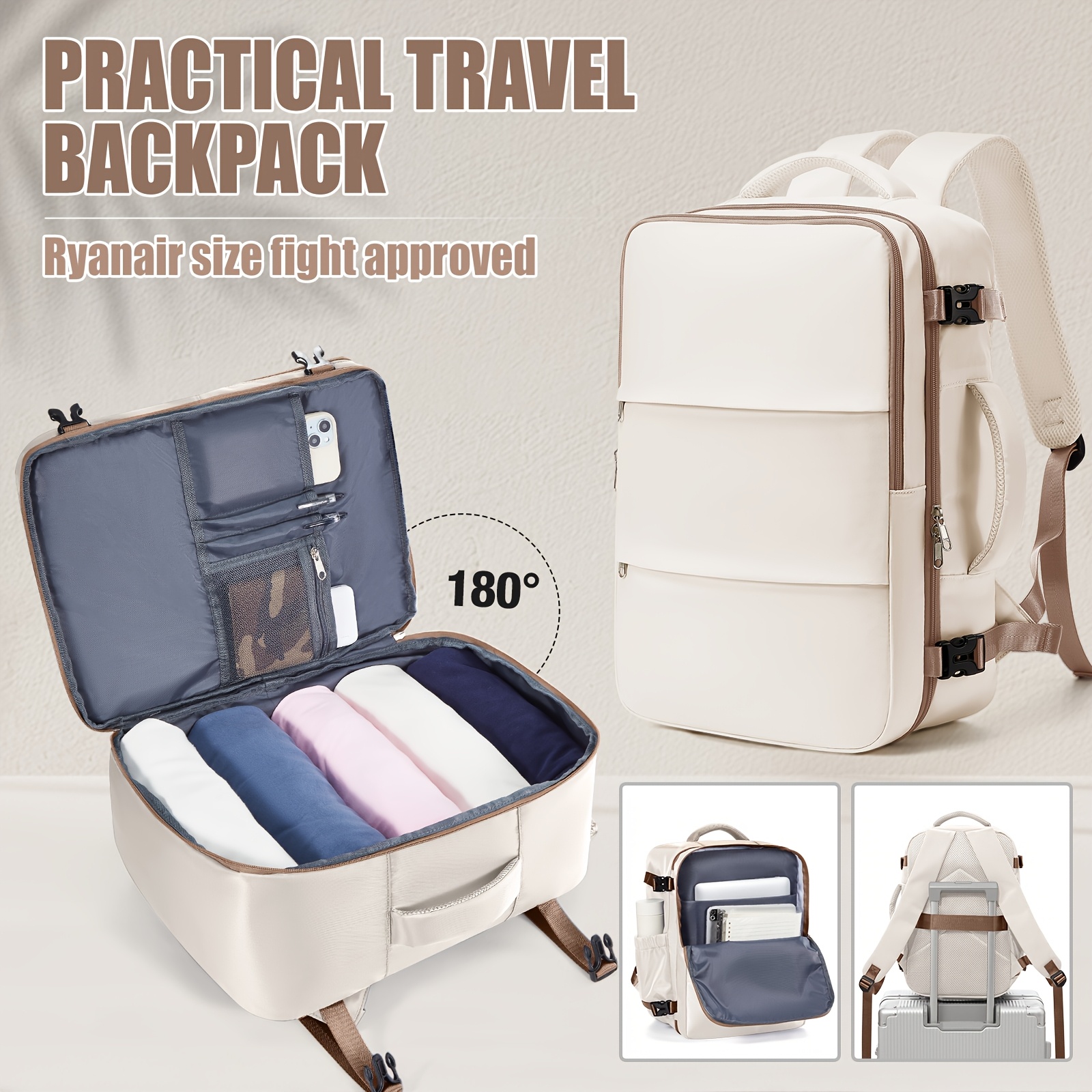 TEMU Women's Backpacks Women&;s Ryanair Travel Backpack 40x30x20cm, Cabin Bag Approved For Airline Carry-on Under Seat, Large Capacity