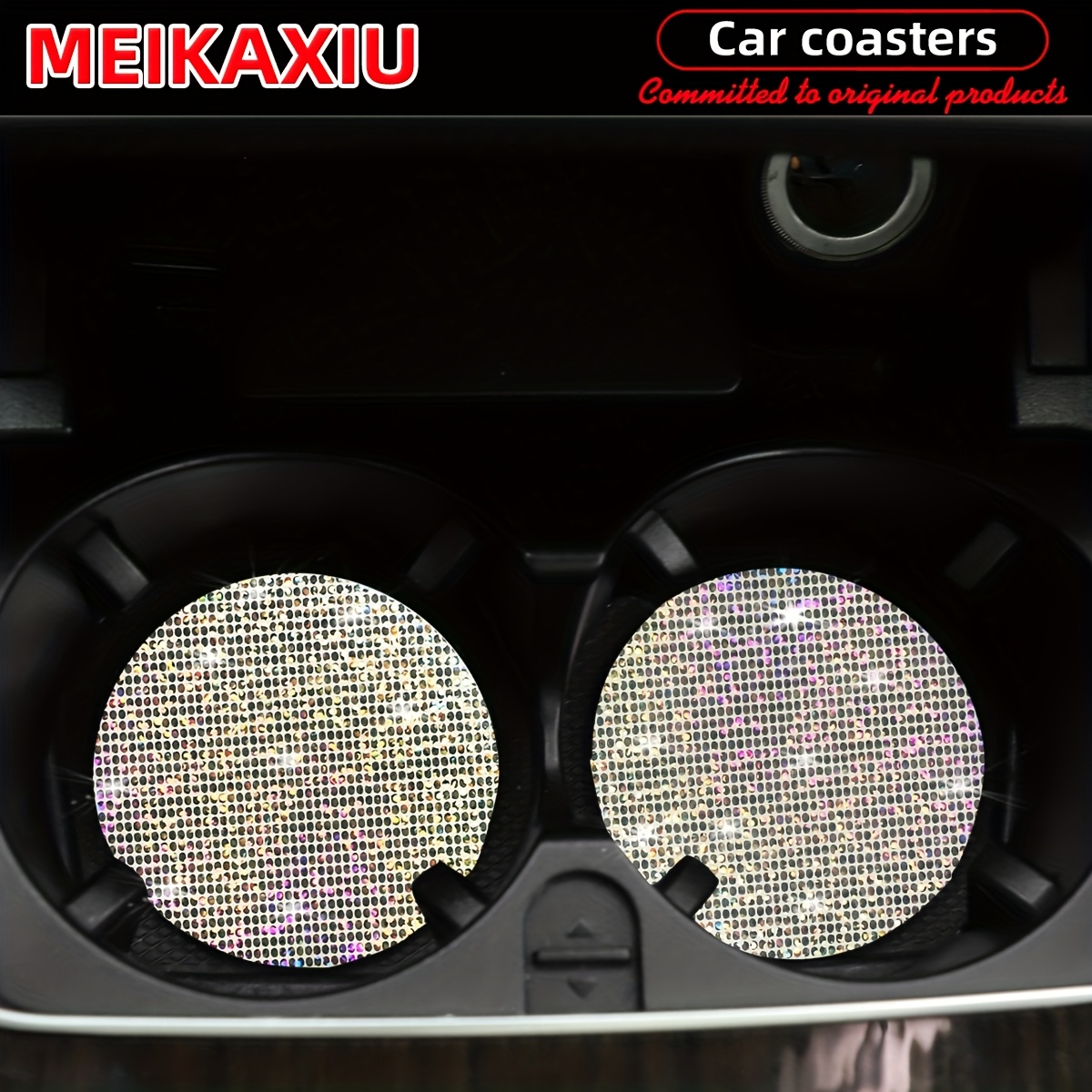 2-pack Glittering Sparkle Car Coasters Anti-slip Mats For Interior