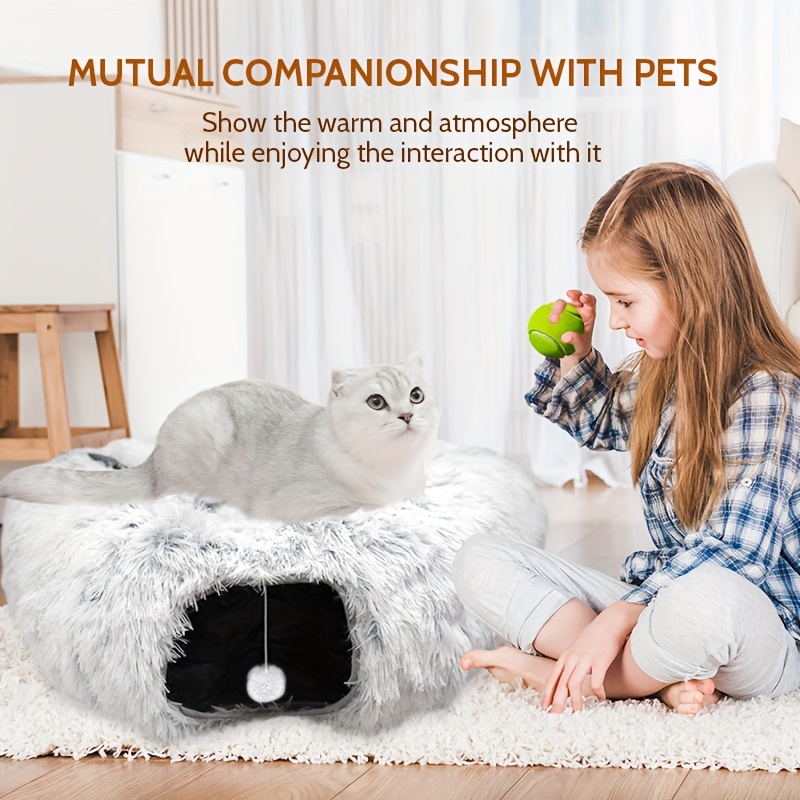 

Cat Tunnel Bed With Center Washable Cushion - Large Cat Tunnel Tubular Toy, 3 Shapes For Indoor Cats, Kittens, Puppies, Play, Round Plush Cat Bed With Tunnel - Gray