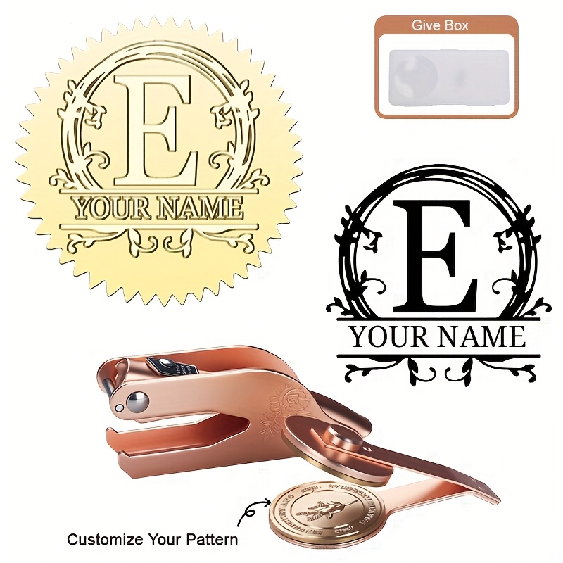 TEMU 1pc, Custom Embossed Stamp, , Golden/rose Golden Portable Embossed Stamp, Suitable For Embossed Greeting Cards, Bookmarks, Libraries,