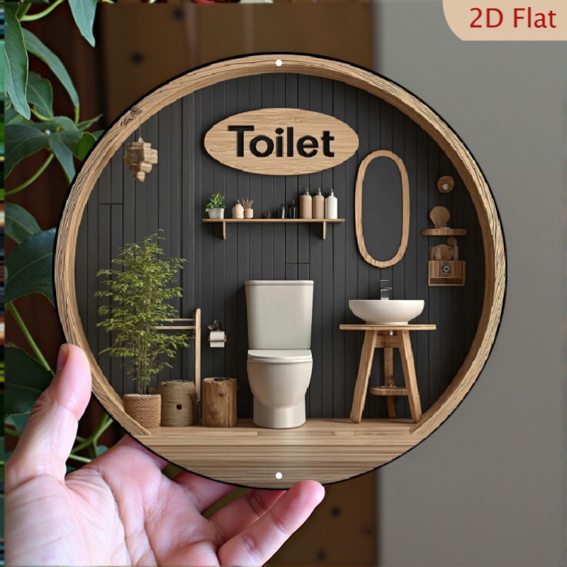 E-shop 2D Flach, 1 Stück Modernes WC-Themen Rundes Wandzeichen - Humorvolle Badezimmer Plakette mit Toilettenpapierrolle Design, Robuste Aluminium