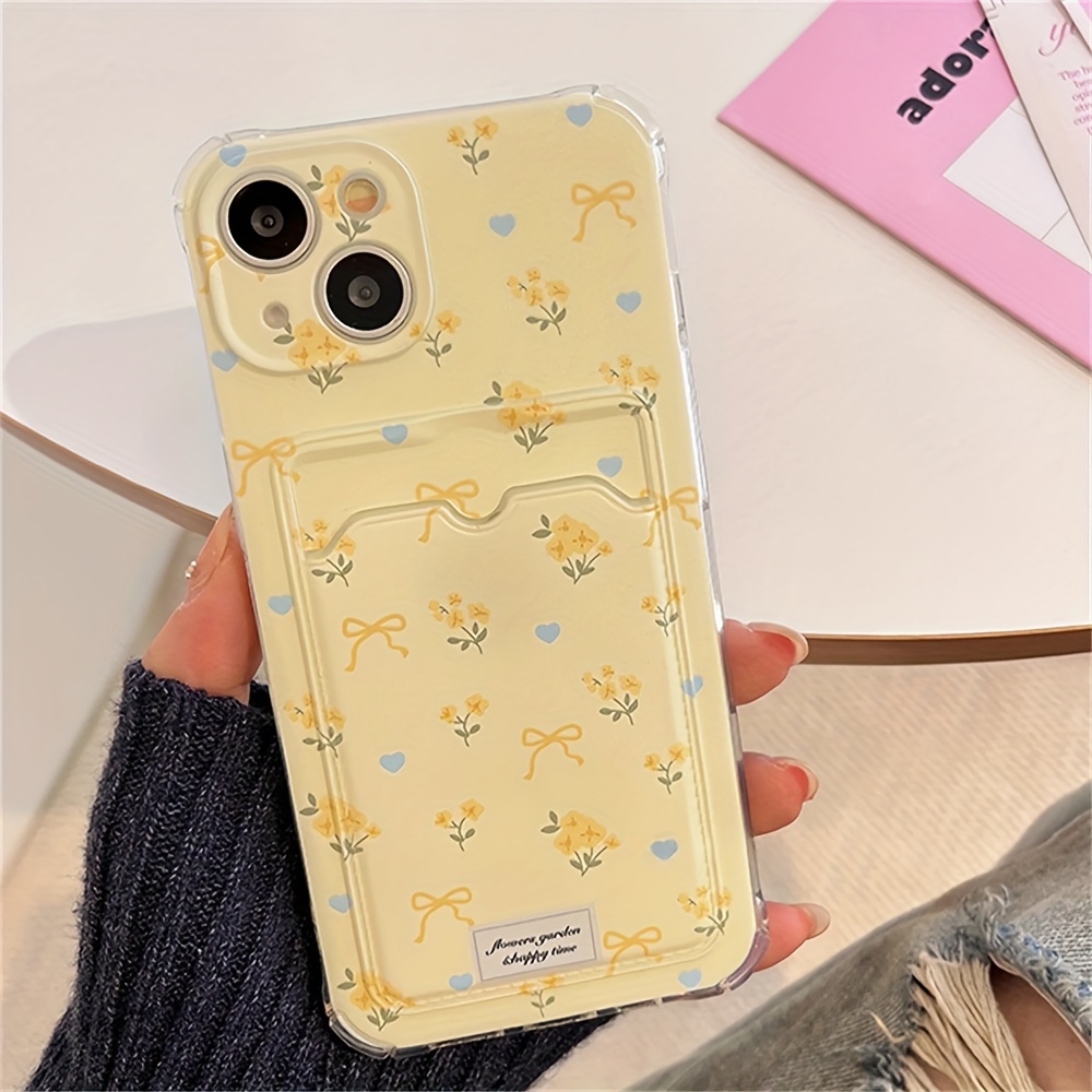 Korean Cute Love Heart Flower Bowknot Wallet Card Holder Bag Phone Case For iPhone 11 12 13 14 15 Pro Max Lovely Soft Shockproof Cover