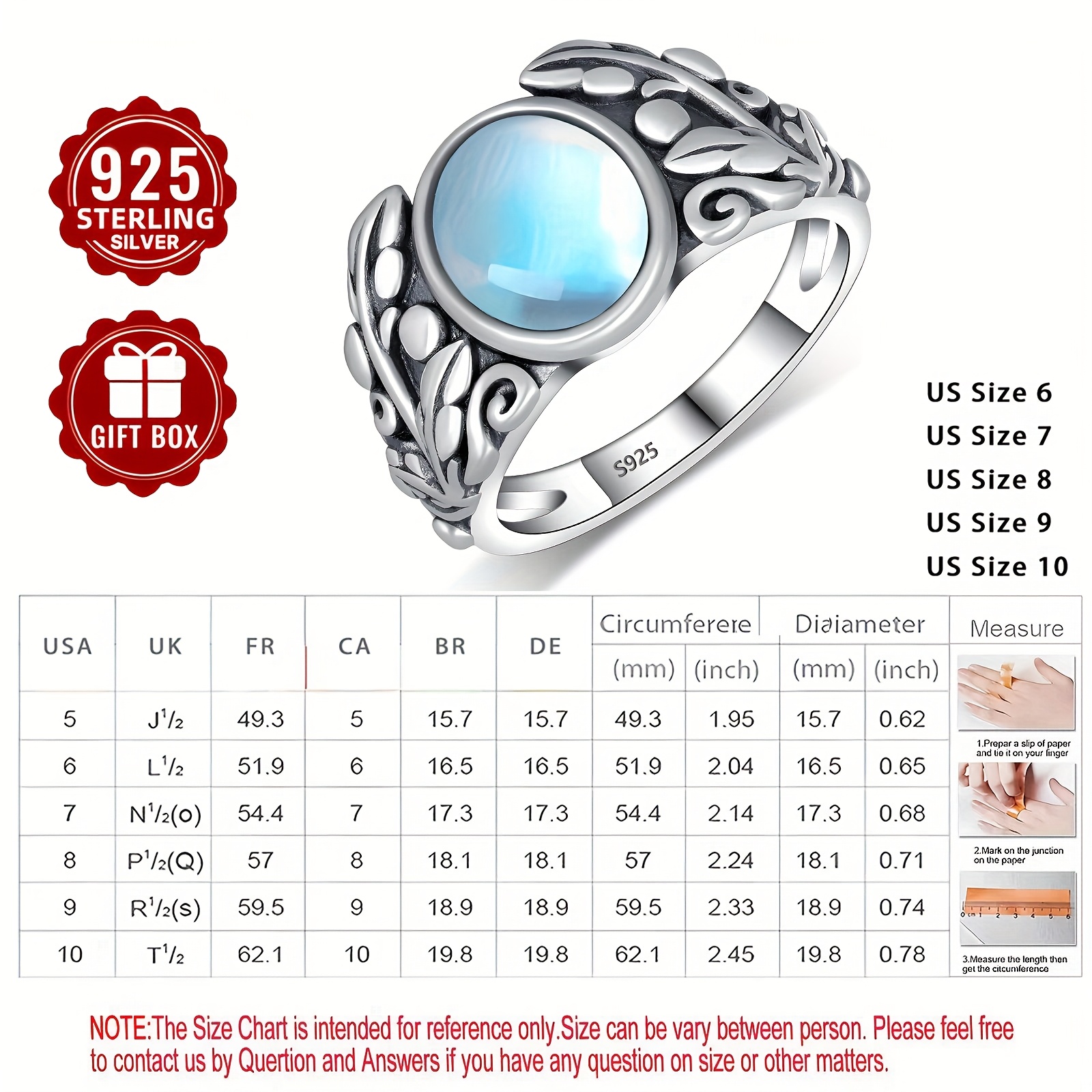 Sterling Silver Moonstone Ring Victorian Leaf Design