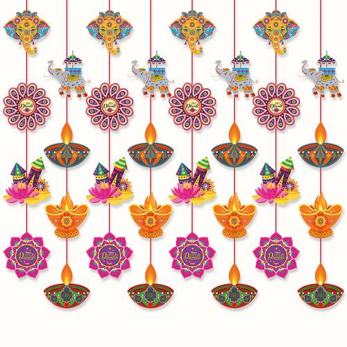 supplies for diwali decorations including hanging banners and garlands celebrating of lights at for home or for birthday parties