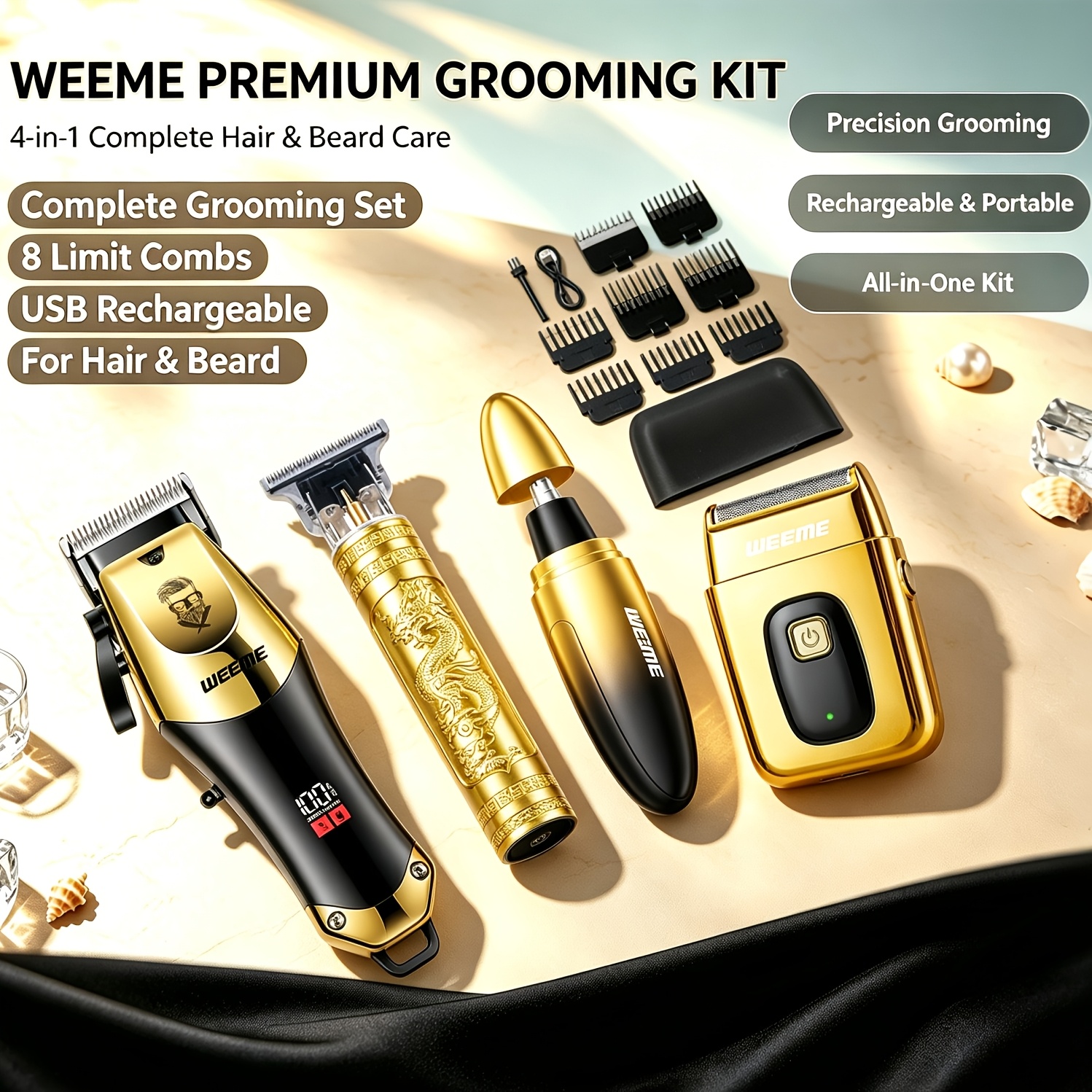 TEMU Weeme Professional Men's Hair Clipper - Cordless And Usb Rechargeable, Beard Trimmer With Limit Comb, Ideal For Haircutting And Beauty, Grooming