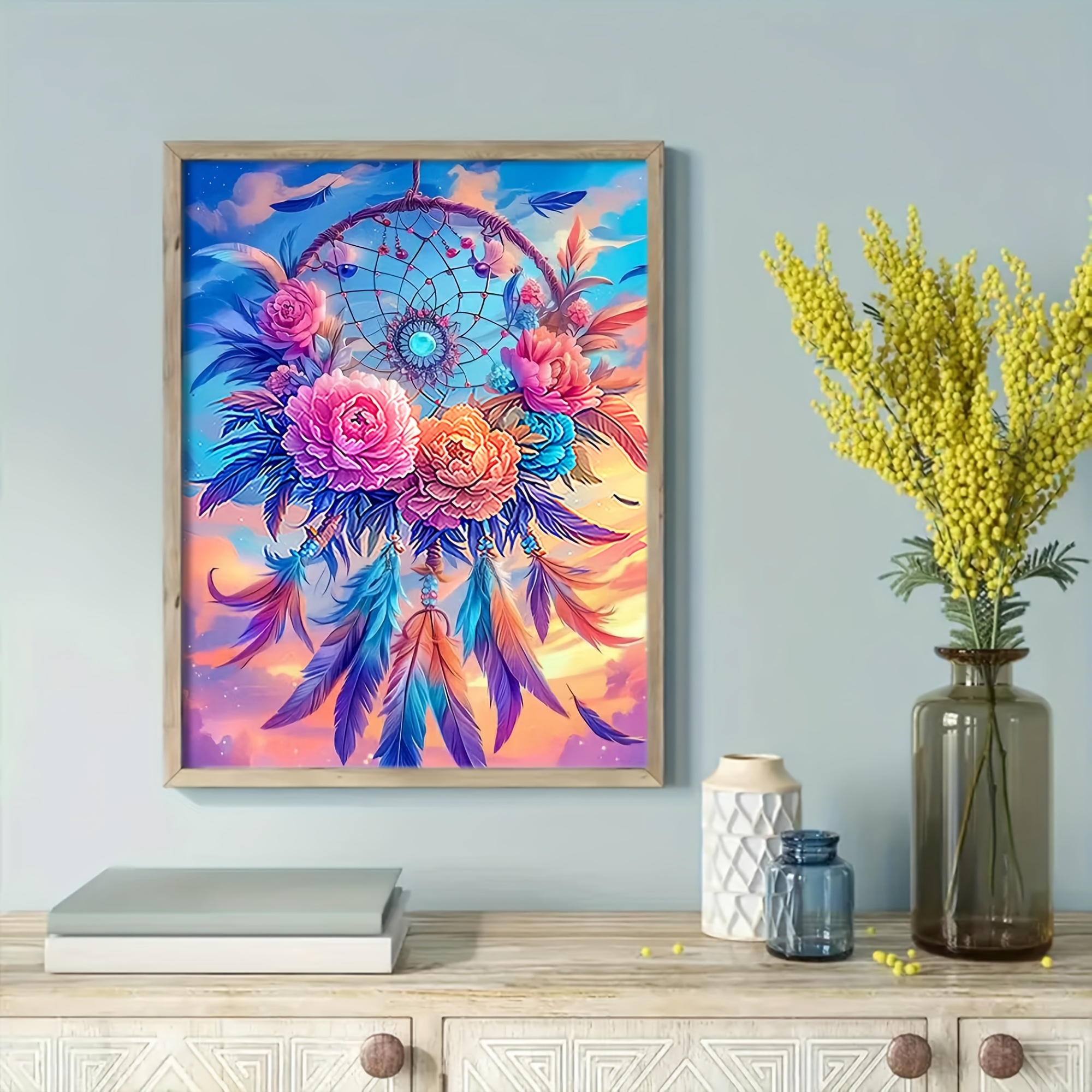 TEMU Un ensemble de kit de peinture de point de croix sur le thème des carillons éoliens créatifs, art de vibrant, tissu de point de croix 11CT pour