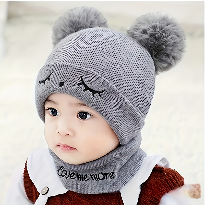 Image of Comfortable 2pcs Baby Hat And Scarf Set For Boys And Girls, Suitable For Infants Aged 3-15 Months