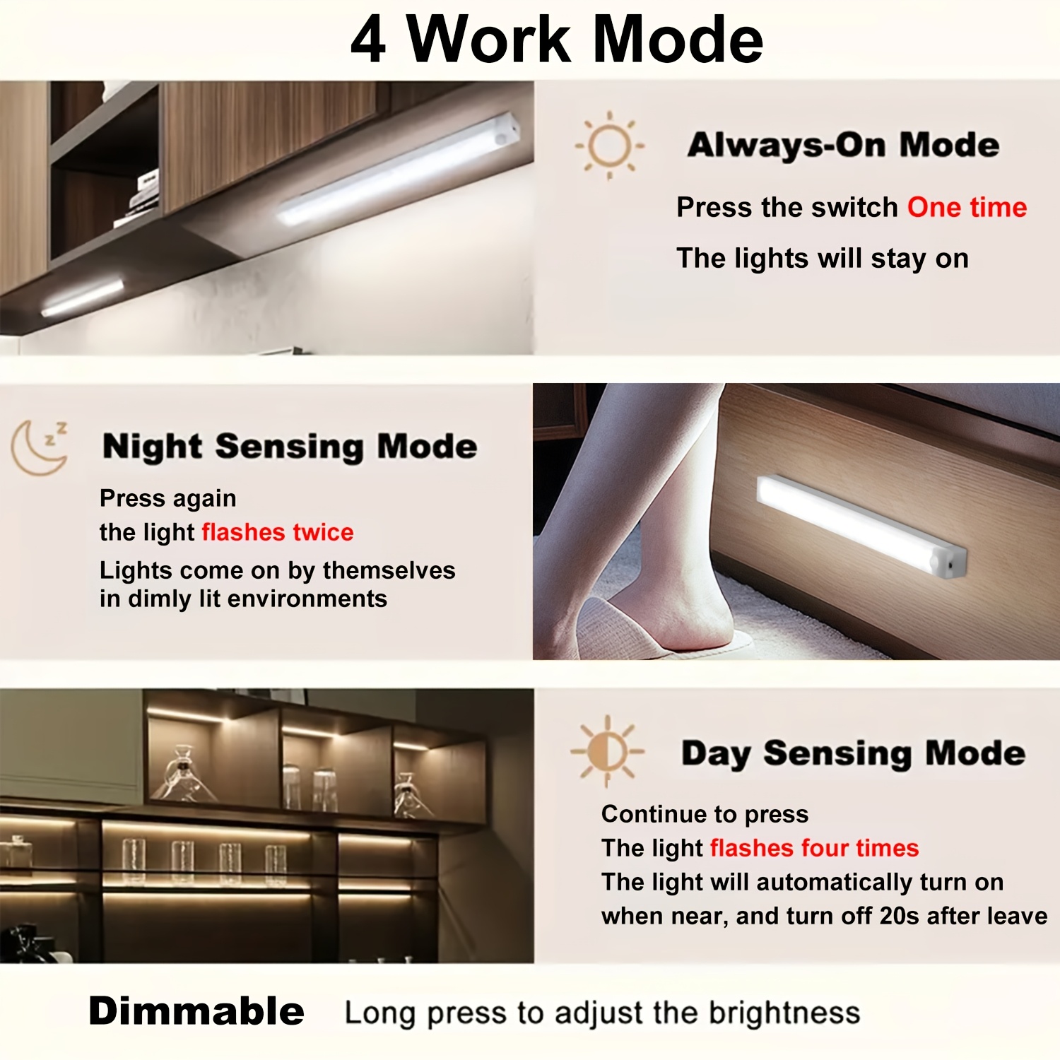 6-Pack LED Motion Sensor Lights, USB Rechargeable Under Cabinet Lights