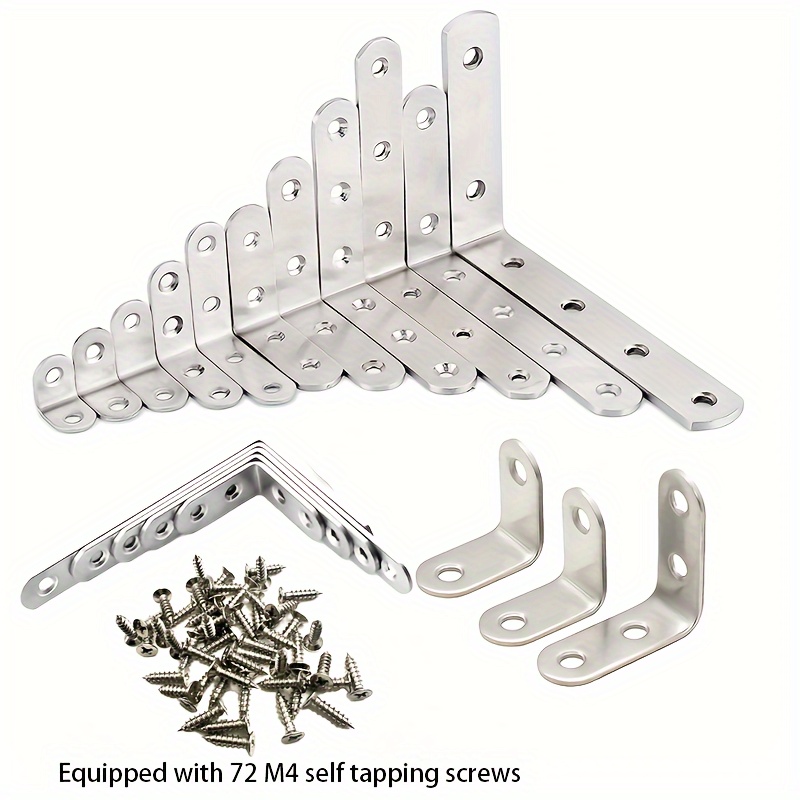 

96-piece Heavy-duty Stainless Steel L-shaped Brackets - 90 Degree Right Angle Connectors For Wood Shelves, Chairs, Tables & Furniture