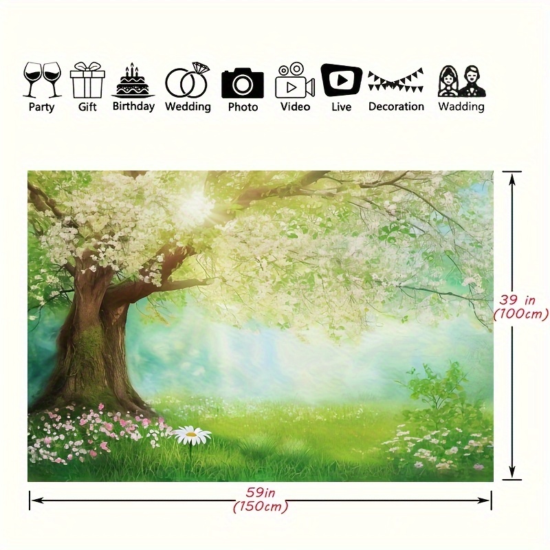 1pc spring photography backdrop easter woodland meadow flower fairy tale under the tree background photography background feet decoration props party photo shoot backdrop party supplies decor mothers day supplies decor