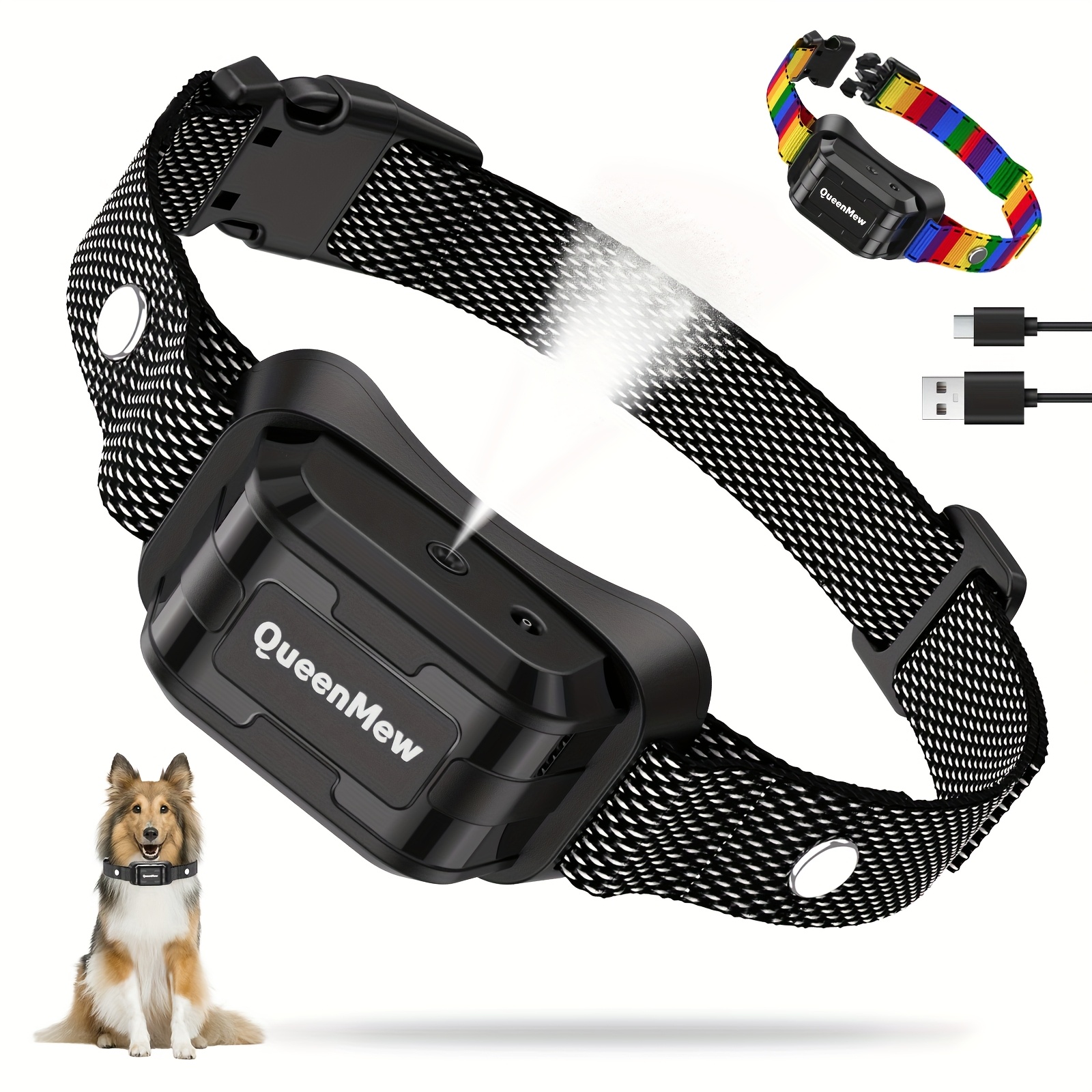 Adjustable Anti Barker Dog Spray Collar, Nylon, Non-Shock Humane Training Device, Safe & Effective Automatic Deterrent Collar, USB Rechargeable, Anti-Barking Solution for Medium to Small Dogs. (Not Including Citronella Spray Cylinder)