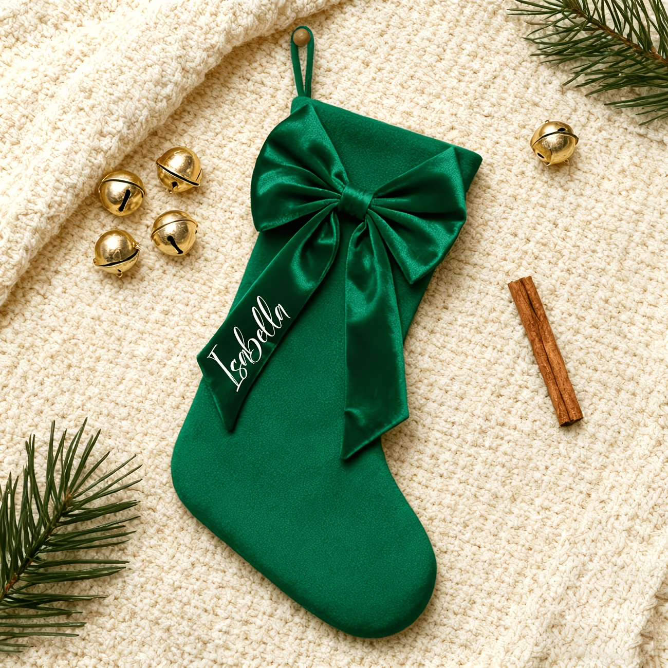 TEMU 1pc Personalized Oversized Bow Christmas Stocking, Customizable Name/text - Elegant Bow Style Hanging Decor, Soft Pastel Colors, Suitable For