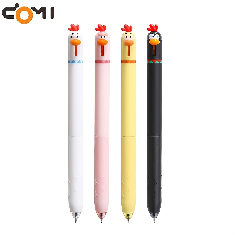Image of 4pcs Cute Chick Gel Pens, Domi 2503 Retractable Gel Pen, 0.5mm St Nib, Quick-drying Black Ink, Smooth Writing, Creative Chick Pen For Office And School Use, Writing Tool, Ideal Back-to- Gift