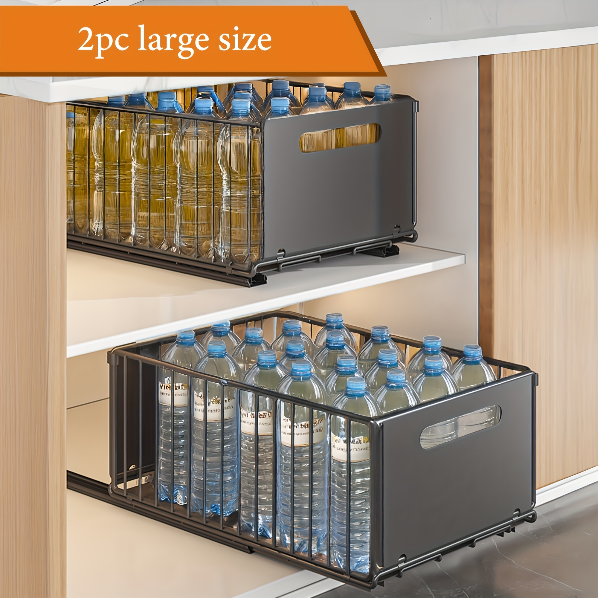 TEMU 2pcs, Cabinet Pull-out Storage Basket, Bathroom Sink Slide-out Storage Basket, Sliding Multipurpose Organizer, Spice Rack, Snack Rack, Household