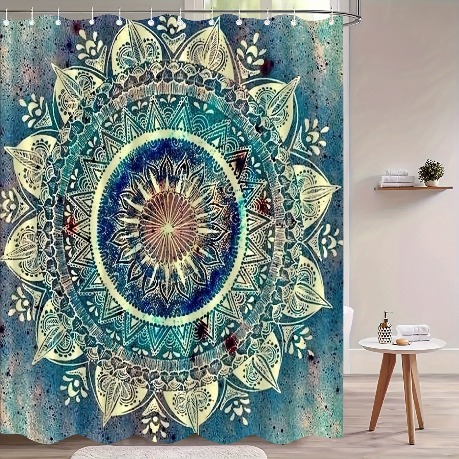 

Mandala Flower Vintage Pattern Shower Curtain, Elegant Water-resistant Anti-fog Bathroom Decor With Hooks, Machine Washable Knit Polyester, Art-themed All-season Shower Liner - Jit 1pc