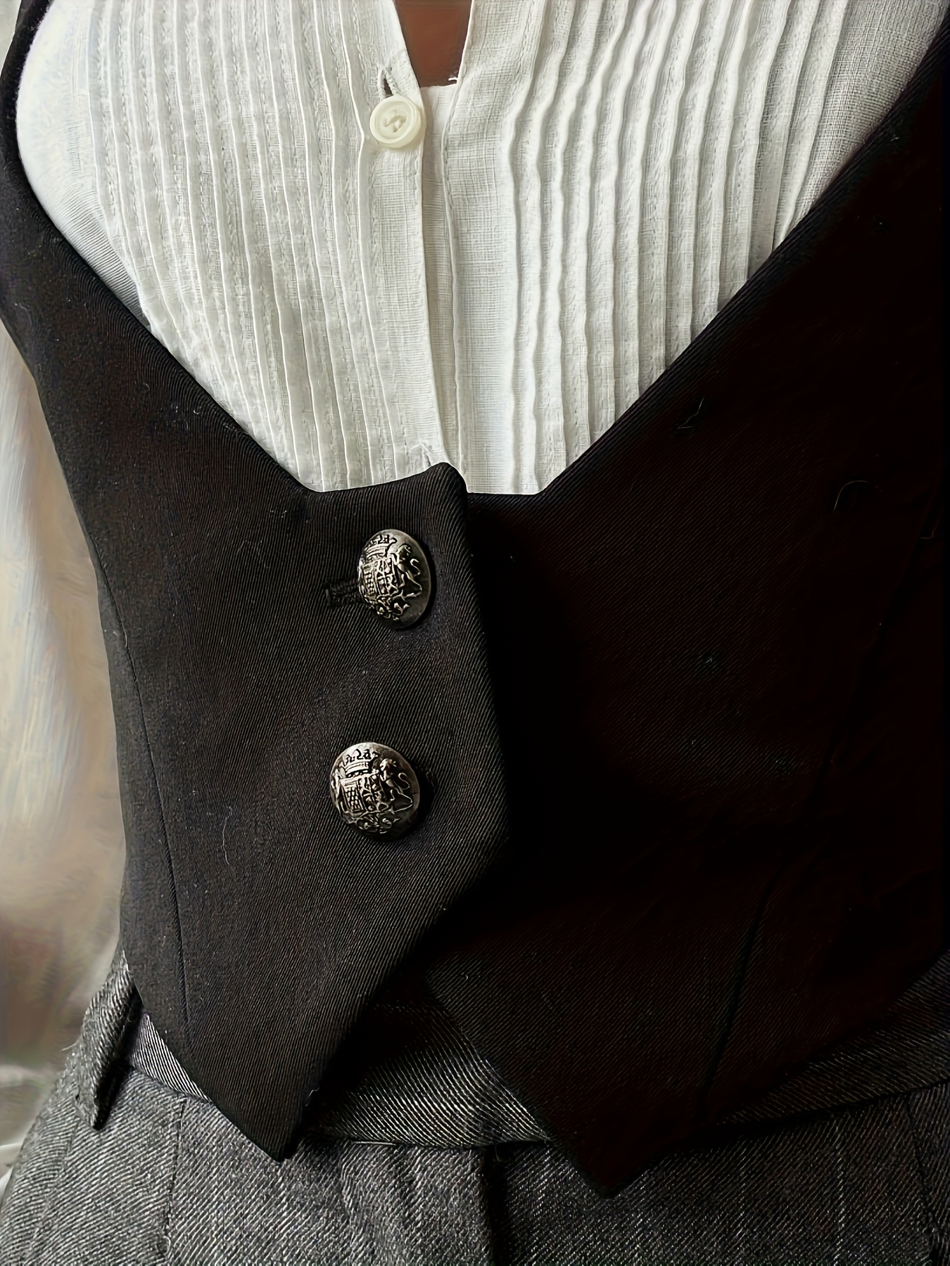 french vintage style black v neck womens waistcoat a chic - Temu