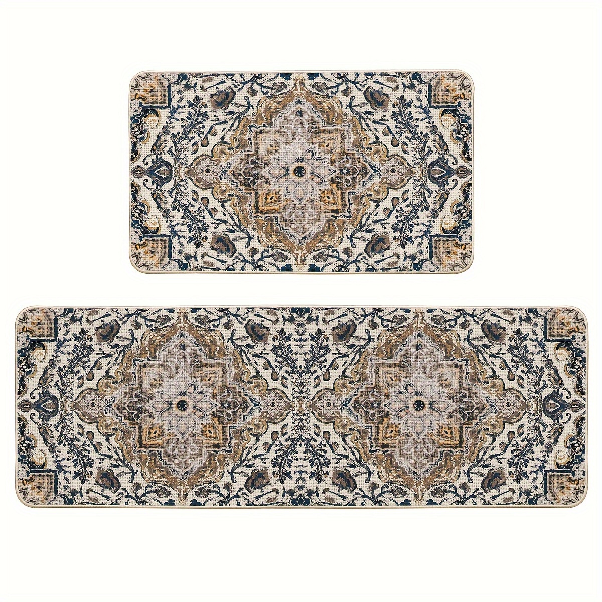 

2pcs/set Sm:)e Flowers Bohemia Kitchen Mats, Daily Boho Home Decor Low-profile Kitchen Rugs For Floor - 17x29 Inches And 17x47 Inches