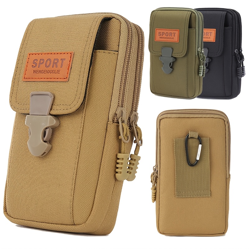 mens   waist pouch with phone holder durable adjustable straps multiple zipped compartments fits 7 12 inch phones khaki   green ideal for outdoor daily  