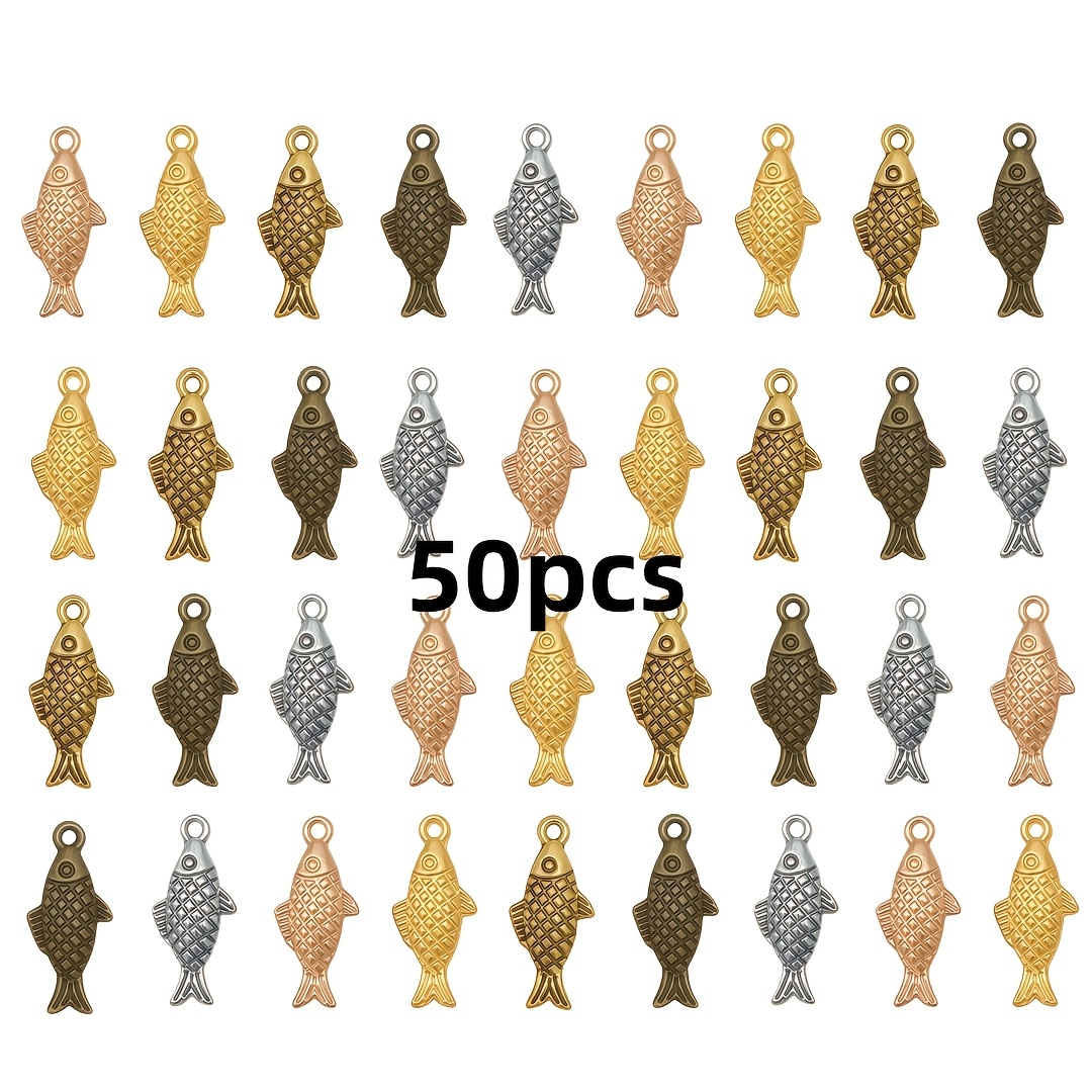 TEMU 50pcs Vintage Fish-shaped Pendants, Alloy Fish Ornaments, Suitable For Party Decorations, Festival Parties, Clothing Additions, And Handicrafts