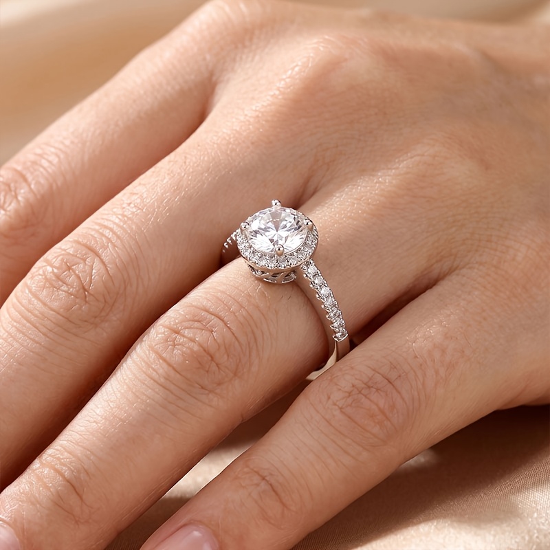 Women's Sparkly Round Synthetic Zirconia Engagement Ring