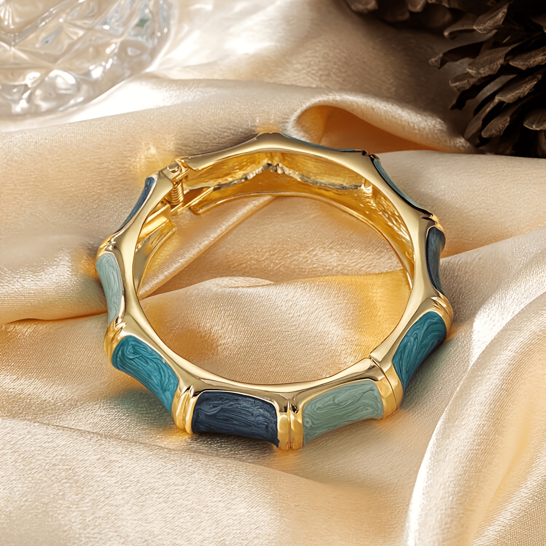 TEMU Pulsera de brazalete de 1 pieza para mujer, estilo esmalte de goteo y acabado esmaltado - Recubierta, apilable, adecuada para uso diario y
