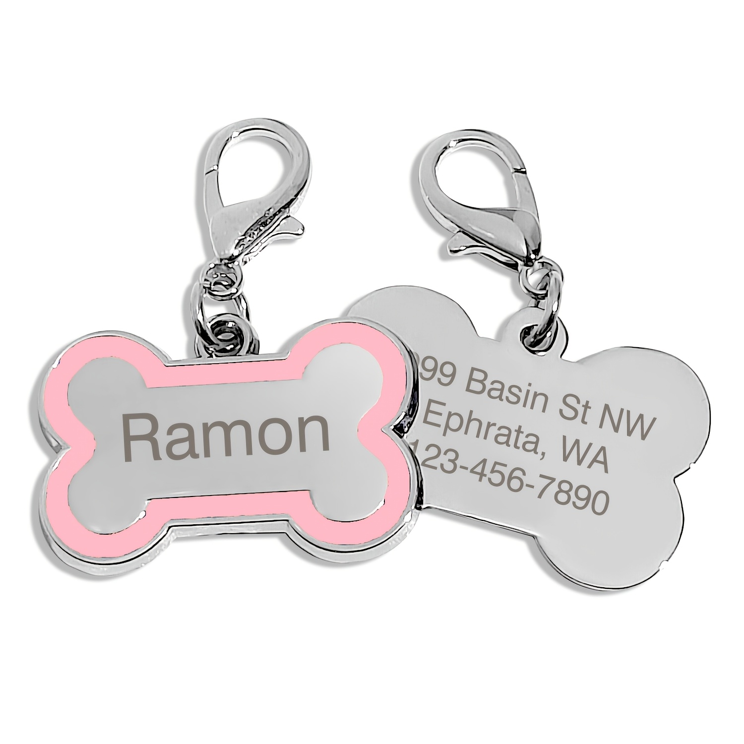 TEMU Enamel-trimmed Id Tag, Double-sided Engravable Contact Badge Dog Bone Shape For Breeds Daily Use Outdoor Trips Collar Accessory Durable Pet
