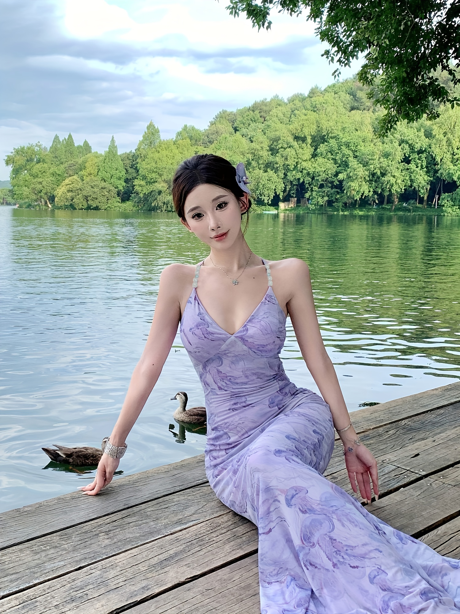 open lace back dress Zapaka Women Sparkly Lilac Prom Dress Mermaid Lace-Up Back Long Evening Dress, Lilac / US26W main image 1