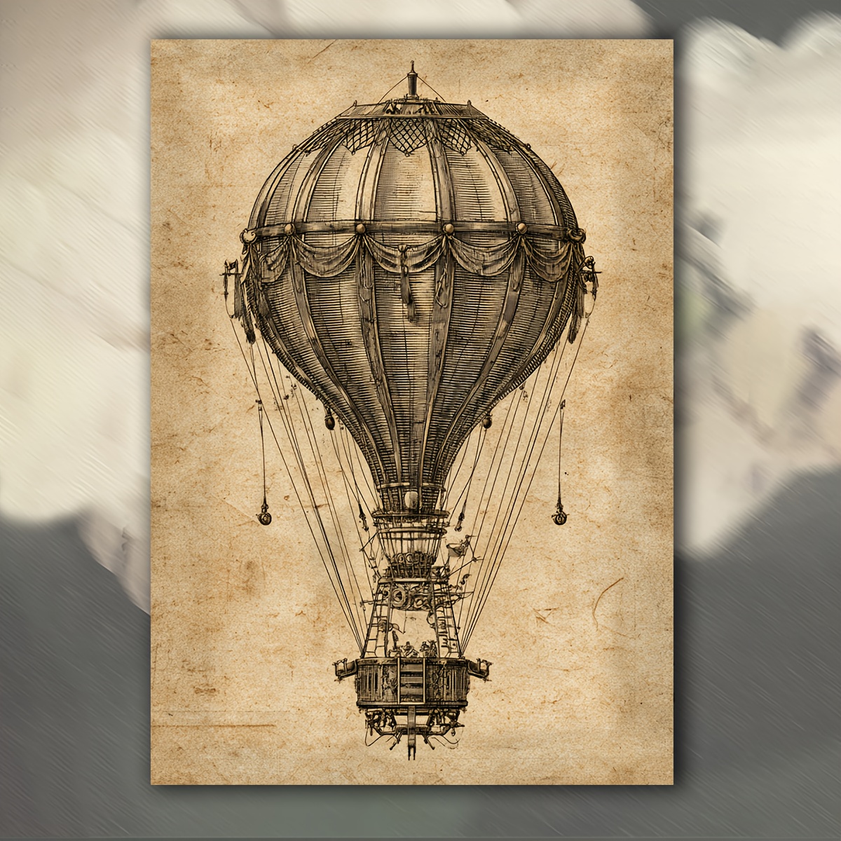 TEMU 2d Flat, 1pc Vintage Hot Air Balloon & Antique Aviation Steampunk Frameless Canvas Poster - Victorian Industrial/bohemian/art Deco Wall Art In