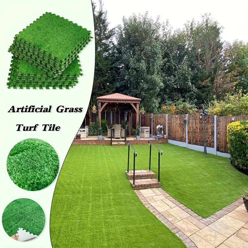 12 24pcs interlocking artificial grass turf tiles outdoor Temu