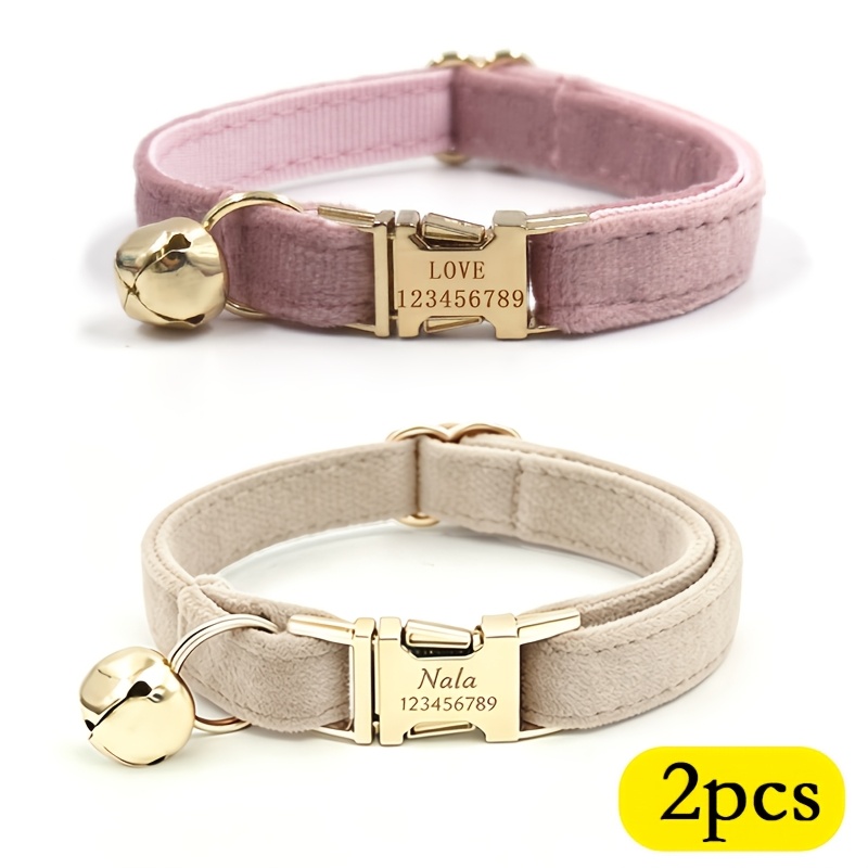 TEMU 2pcs Set Cat Engraved Velvet Collar, Laser-engraved Collar With Self- Text, Name Collar For Cats