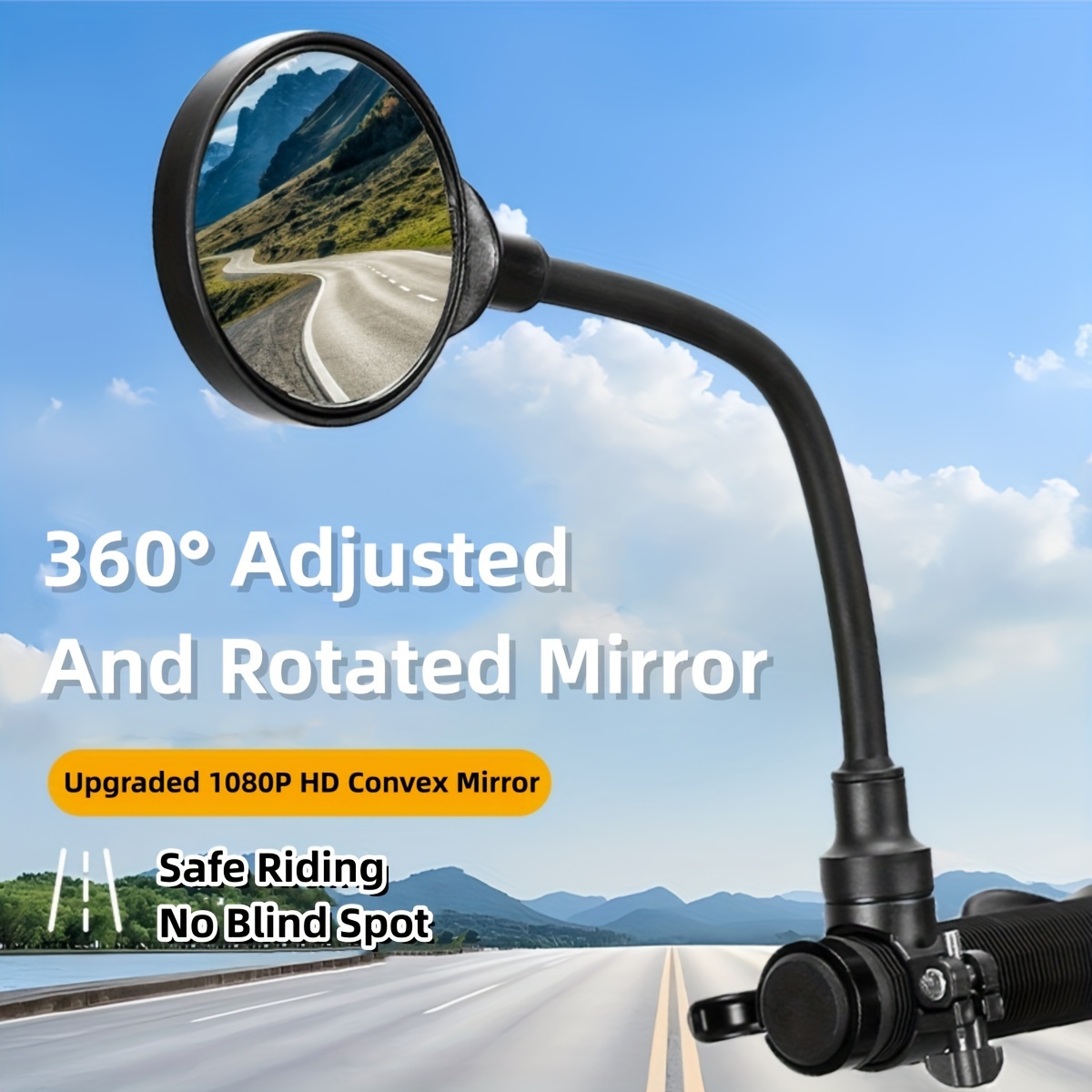 

1pc Adjustable 360° Rotating Bicycle Mirror, Hd Convex Wide Angle Safety Rear View, Universal Handlebar Mount For Cycling, Mountain Biking, Road Bike, Electric Vehicles - Enhanced Road Safety Vision