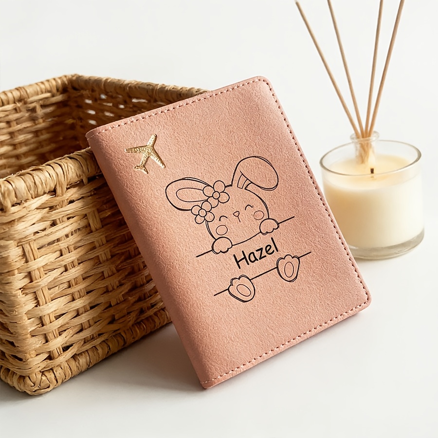 TEMU Porte-passeport portefeuille 1 pièce avec motif de lapin et nom/ personnalisé - Haute qualité pour hommes et femmes, accessoire de voyage avec