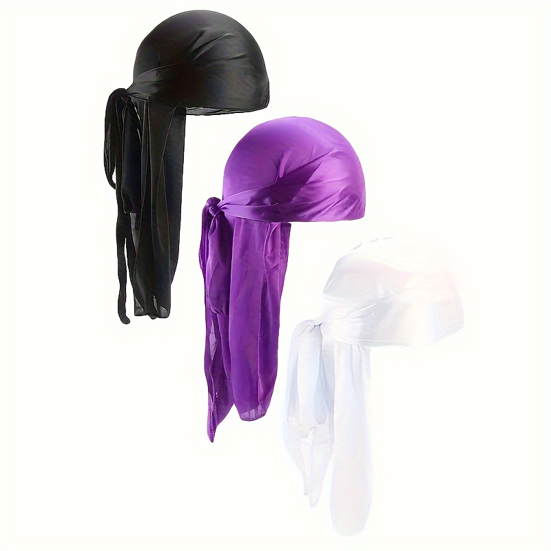 

3-Pack Foulard de Tête Extensible en Satin Unisexe, Bandeau Bandana Respirant en Polyester, Bonnet Durag Turban Pré-Noué, Bandeaux de Tête de Couleur Unie Décontractés pour Femmes Hommes