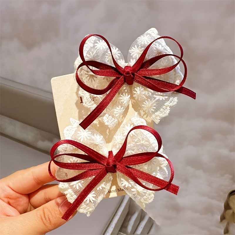 2pcs of lace ribbon bow hair for little elegant lace hair clips handmade high end side hairpins   decorations Product details 1