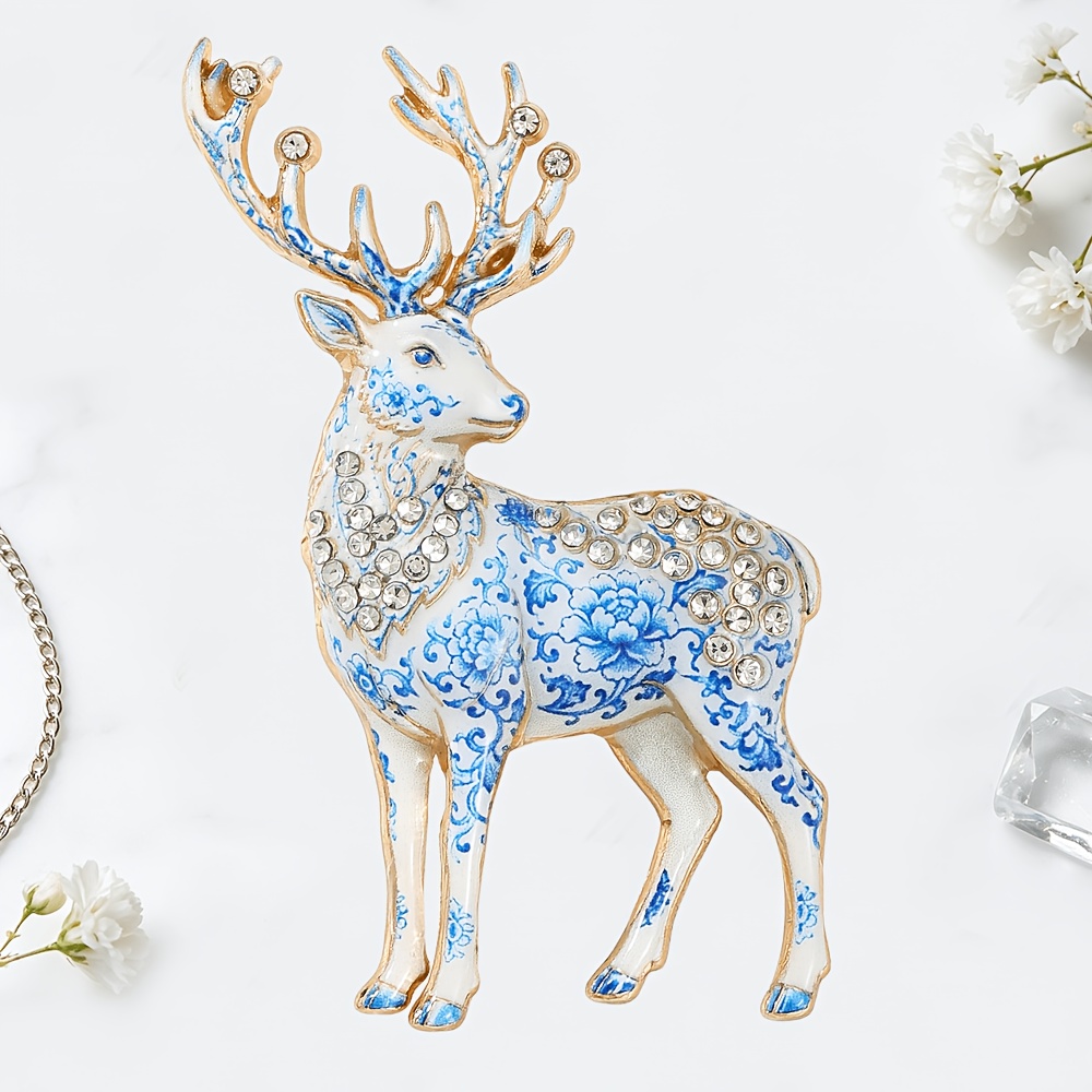 TEMU 1pc Solevdo Vintage Elk Enamel Brooch, -inlaid Elk Animal Pin, Suitable For Suits, Coats, Fashion Accessory Gift