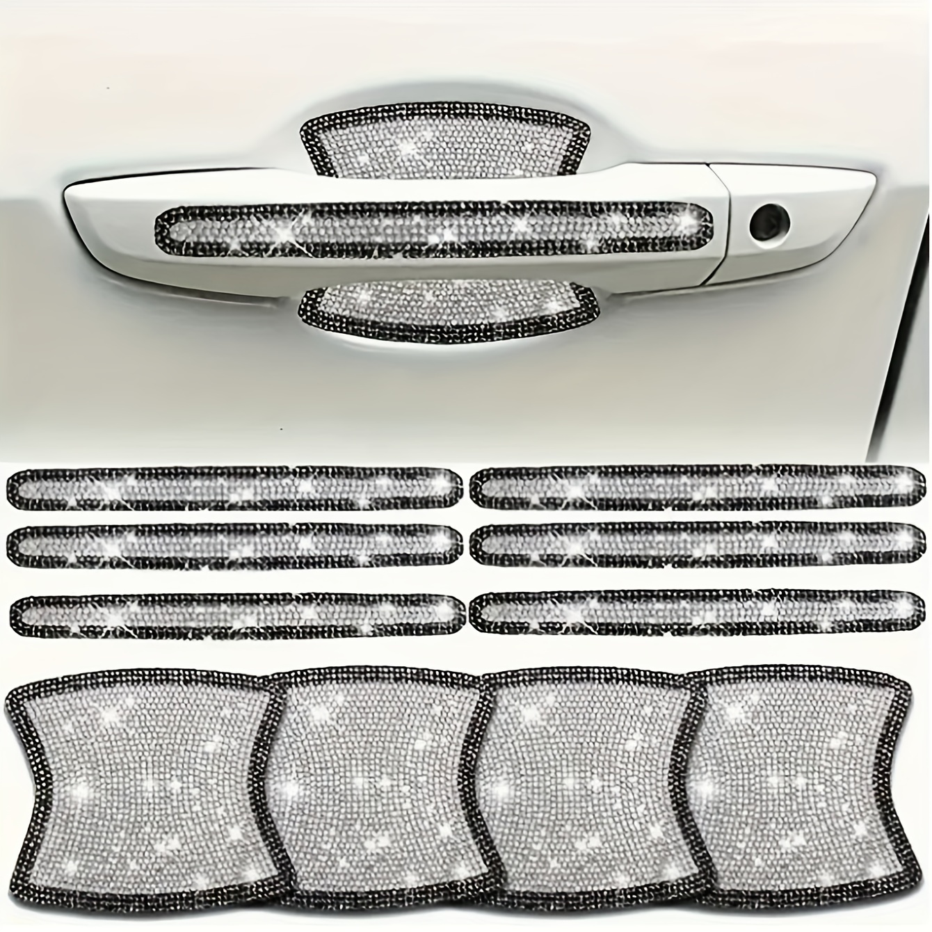 Image of 8pcs Set: Add A Pair Of Shiny Door Handle Stickers To Your Car, Scratch-resistant Door Handle Protection Stickers, Door Cup Protectors, Universal Paint Protection Film