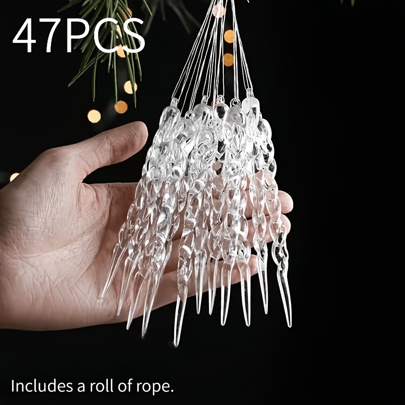 TEMU 47pcs Ornements 3D Transparente d'Eau , Décorations Suspendues Transparentes pour Sapin de Noël, Convient , les Fêtes et la Décoration du An