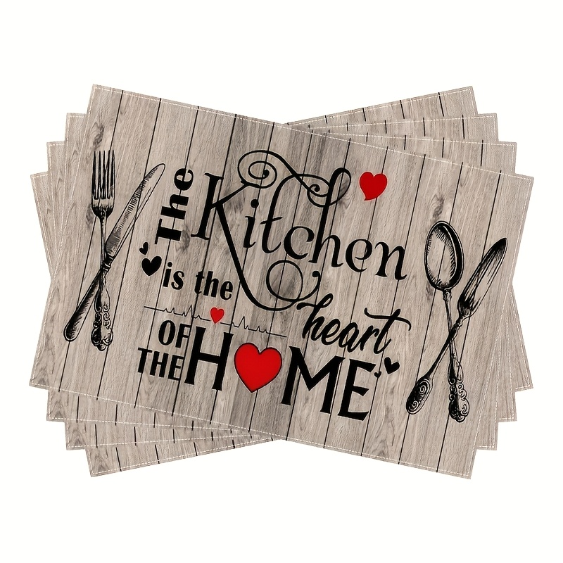 TEMU 4pcs Set Of Rustic Wood Grain Kitchen Placemats With 