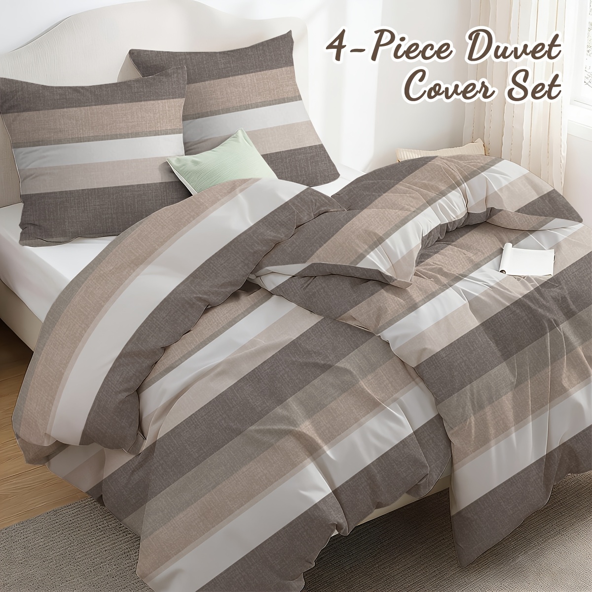 4pcs Striped Geometric Printed Duvet Cover Set (2pcs Duvet Covers And 2pcs Pillowcases) With 80x80cm Pillowcases, Comfortable And Soft, Bedroom Apartment Hotel Exquisite Bedding
