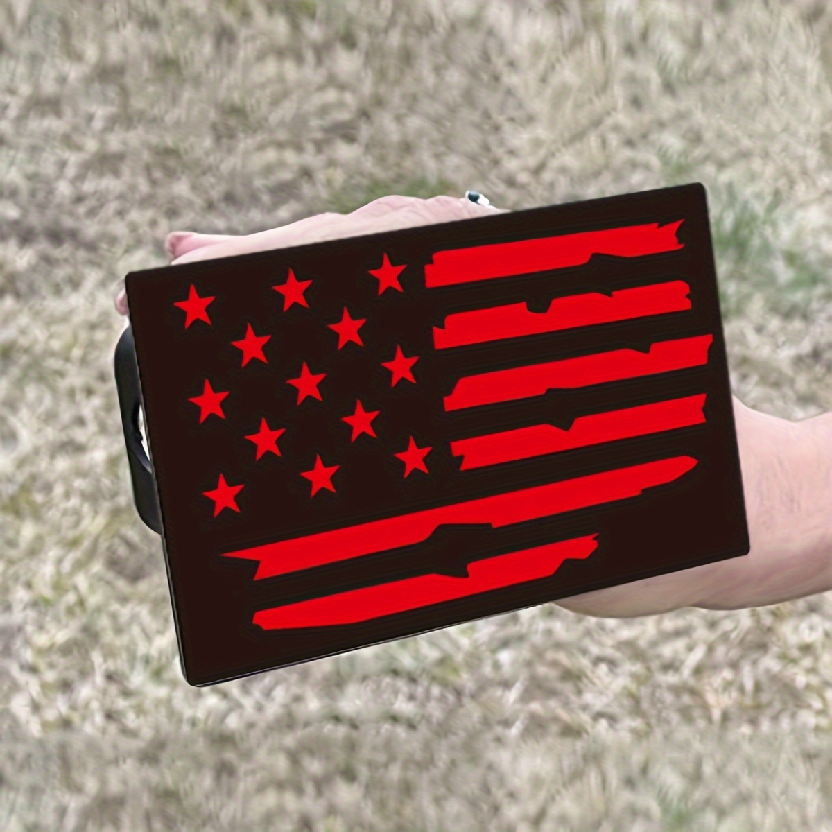 American Flag Trailer Hitch Cover For 2 Inch Receivers - Metal, With 5/8 Inch Hitch Lock, Red