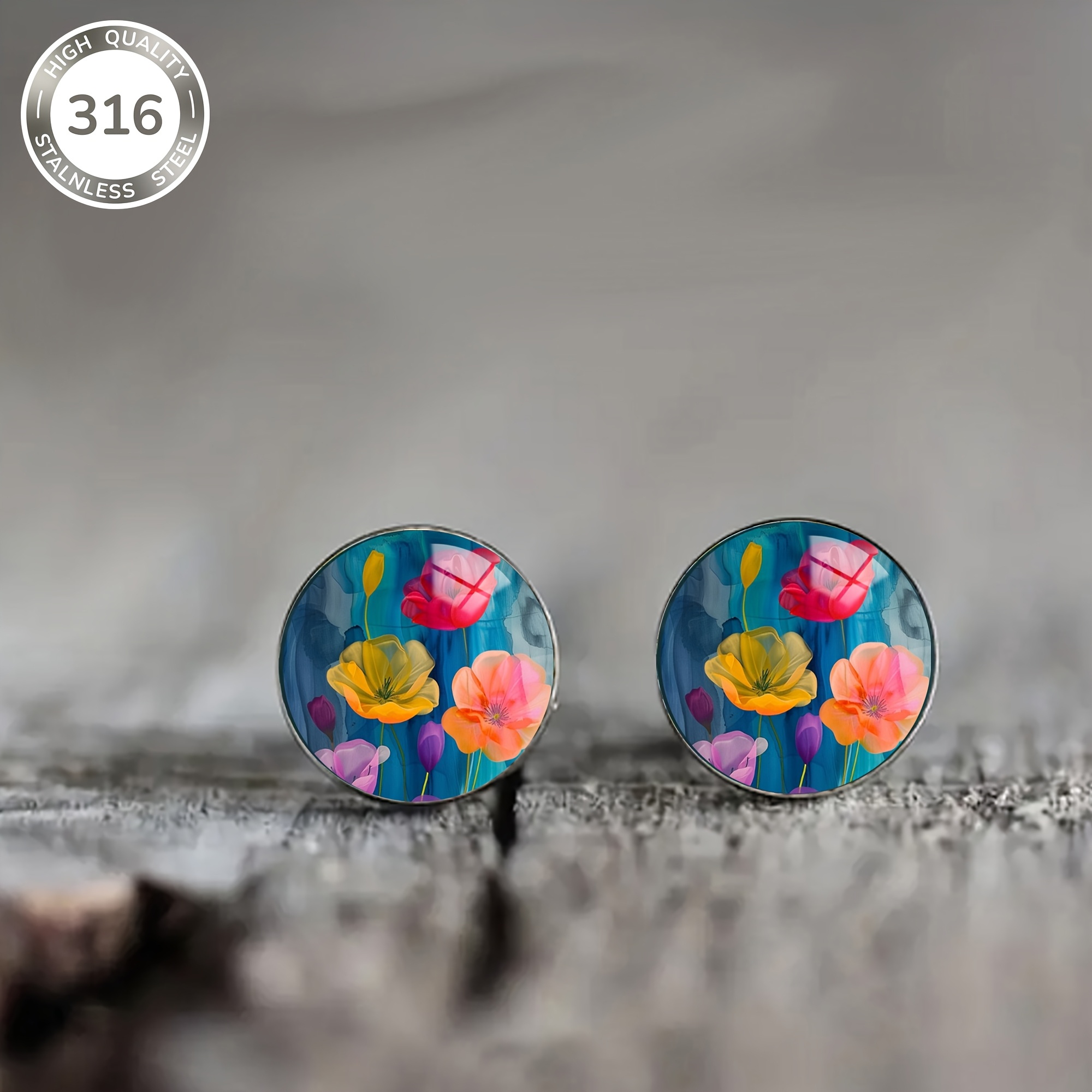 TEMU 1 Par de Pendientes de Acero Inoxidable con Estampado Floral, Estilo Elegante y Tierno para Hombres y Mujeres, Accesorio para Uso Diario o