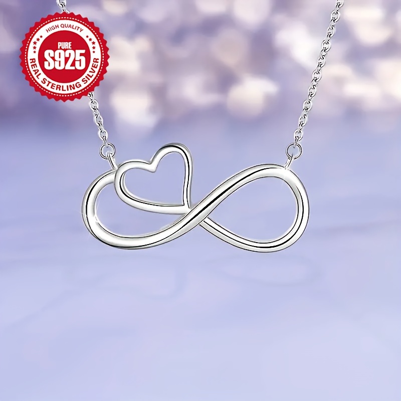 1pc Infinite Love Heart Necklace S925 Representing Circular Love Easy Heart-Shaped Number 88 Clavicle Chain Elegant Unique Christmas Thanksgiving Gift for Mother Wife Hypoallergenic 4G