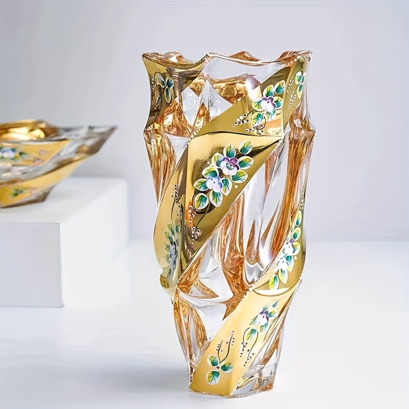 TEMU 1pc Modern Glass Vase, Gold Plated Decorative Glass Vase For Fresh And Dried Flowers, Suitable For Living Room, Dining Table, Bedroom, Balcony,