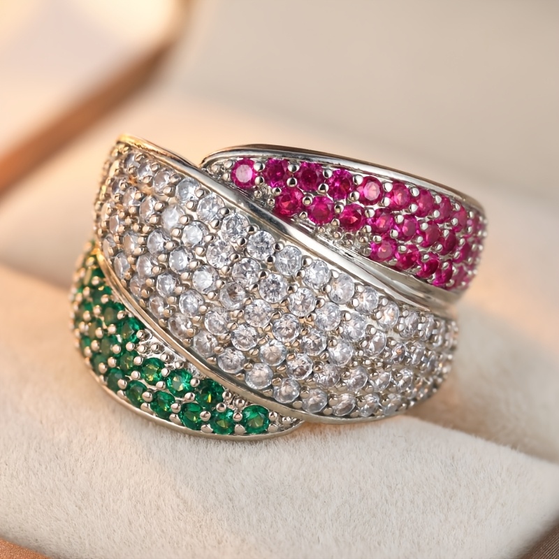 Luxurious Retro Three Color Synthetic Zirconia Cross Ring