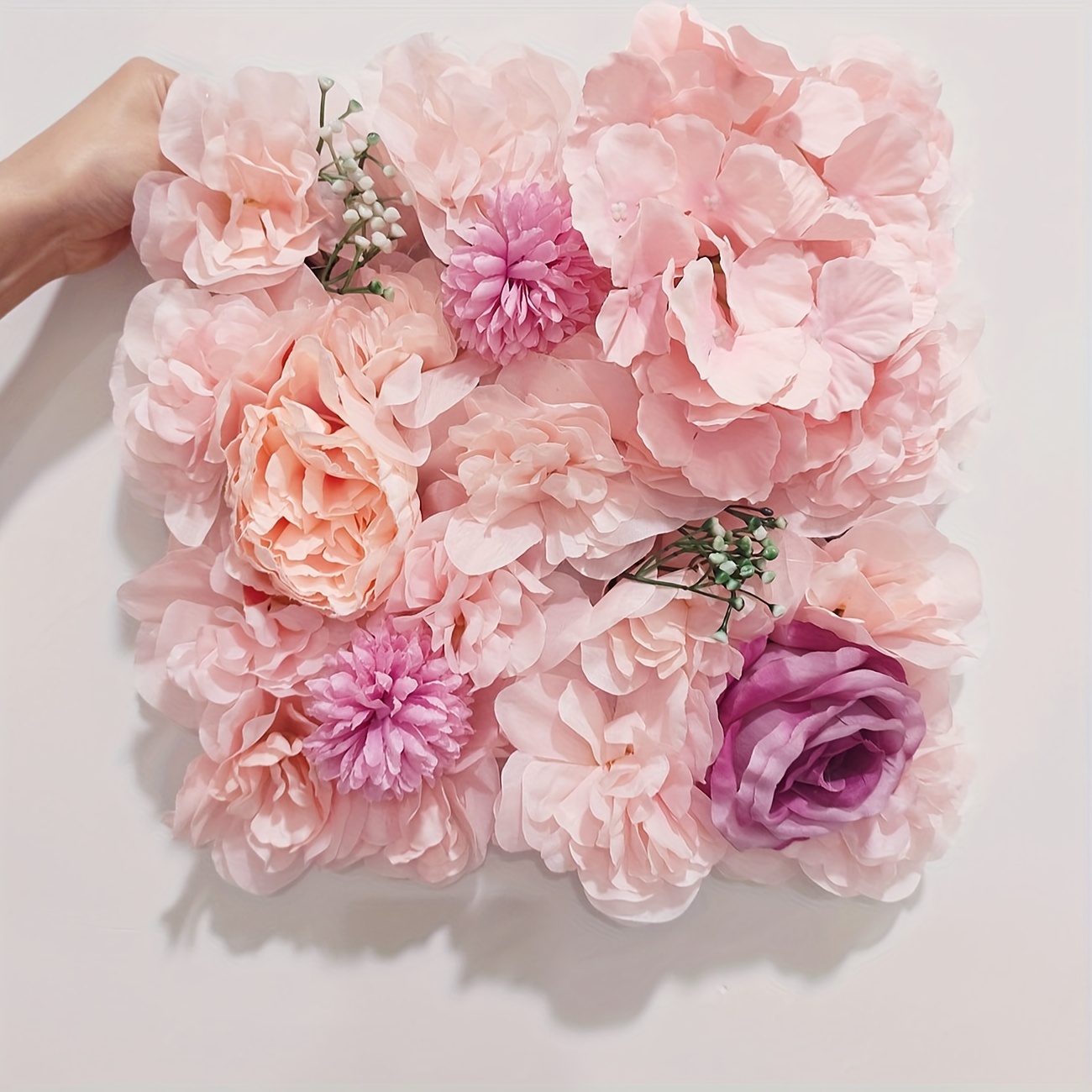 Image of 12.6"x12.6" Faux Rose Flower Wall Panel - Perfect For Wedding, Bridal & Showers Decor, Christmas Decor, Halloween Decor