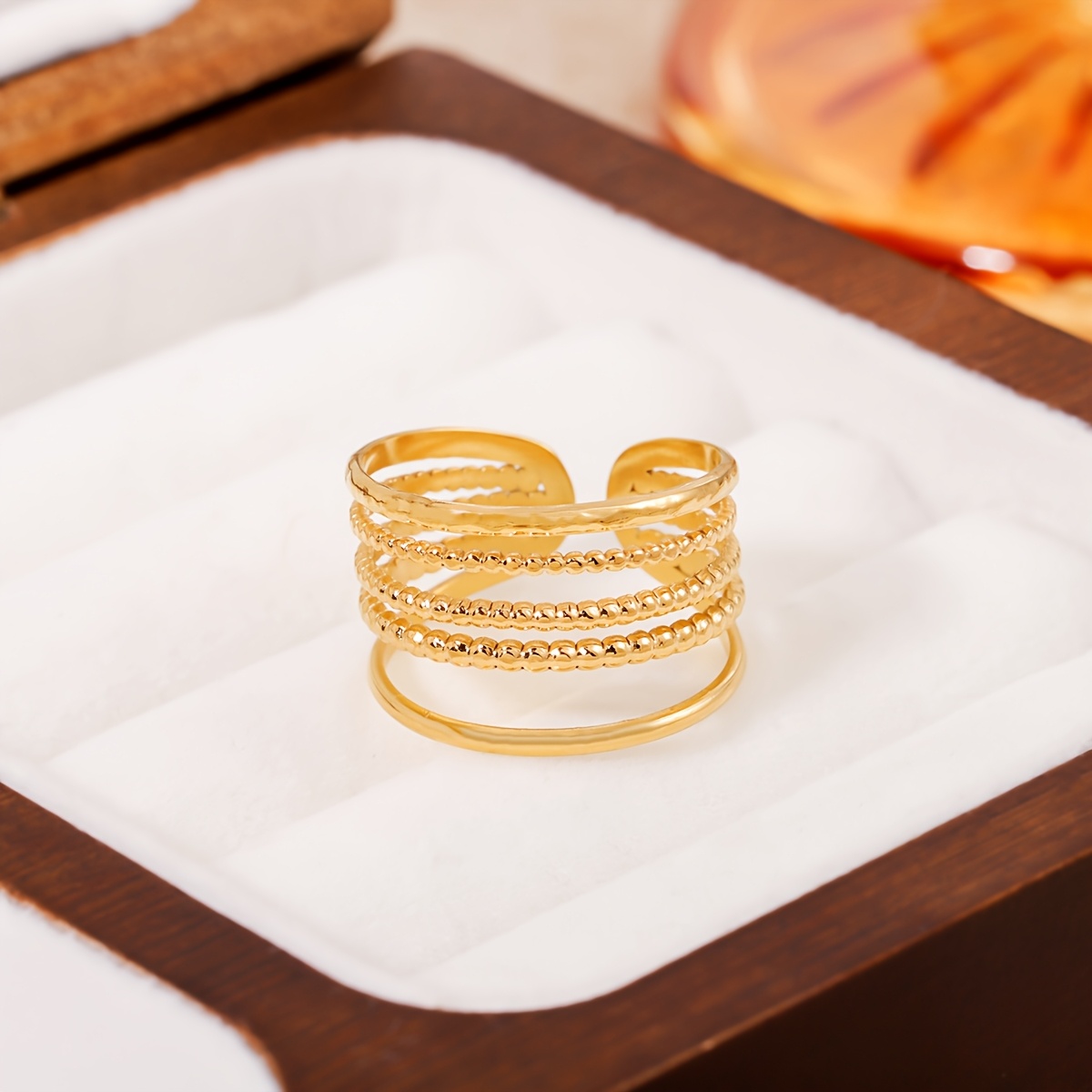 Image of Multi-textured Stainless Steel , Layered Bead Design, Material That Fade, Perfect For Fashion Enthusiasts' Daily Styling, -style Finger Ring