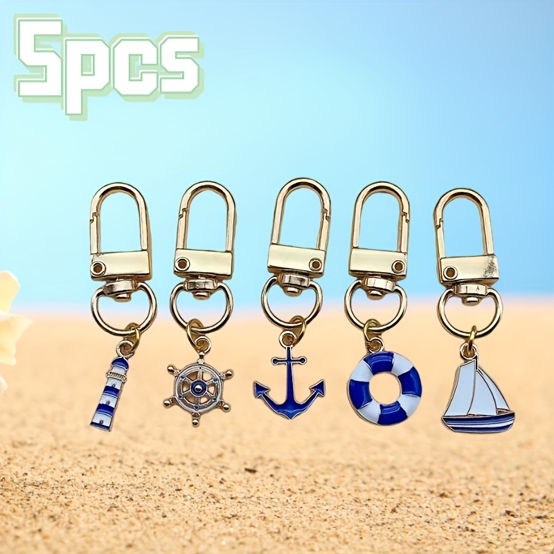 

5pcs Set, Keychain, Island Travel, Diving Souvenirs, , Lighthouse, Sailboat, Anchor, , Backpack Hanging Decoration. Auxiliary Zipper